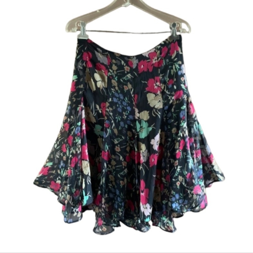 Vintage 1990s Ralph Lauren Floral Chiffon Skirt Lined